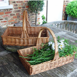 Large and Small willow Chester garden trug baskets filled with cut flowers