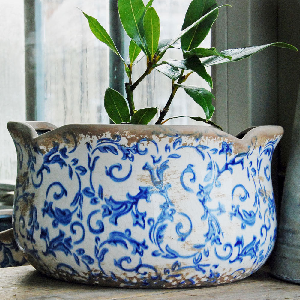 blue and white large plant pot Large Indoor Plant Pot - Ceramic Plant Pot