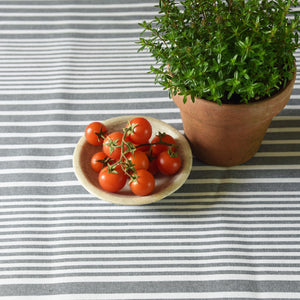 Grey stripe oilcloth tablecloth