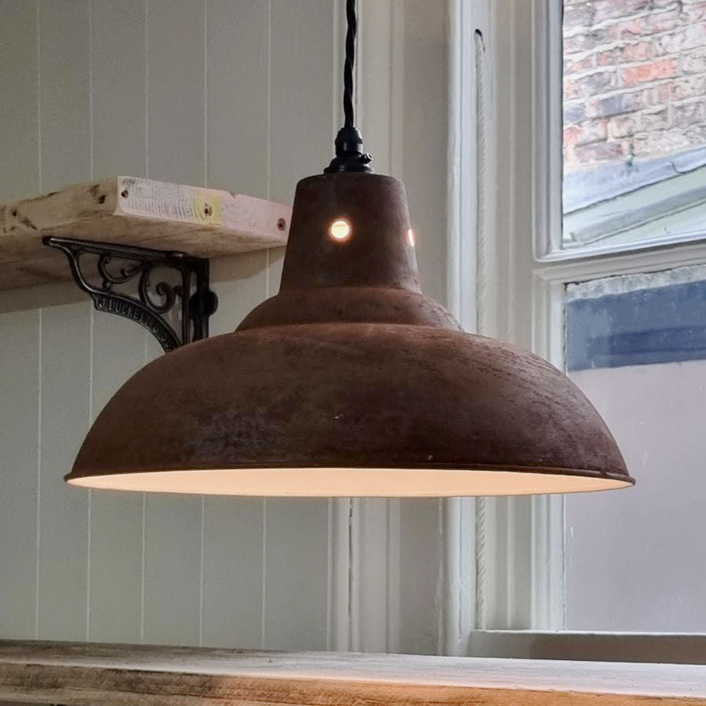 360mm Retro Rusted Iron Pendant Shade With Enamel – Bowley Jackson