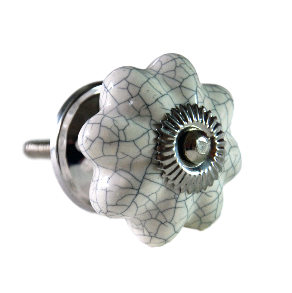 Flower shaped crackle glazed drawer knob