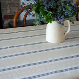 Oxford stripe linen oilcloth tablecloth