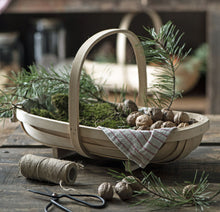 Small wooden garden trug filled with produce