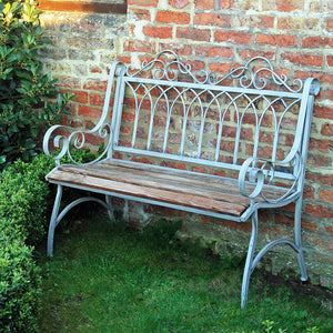 Estate green garden bench with wooden seat