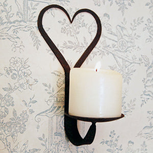 Wrought iron heart wall sconce candle holder