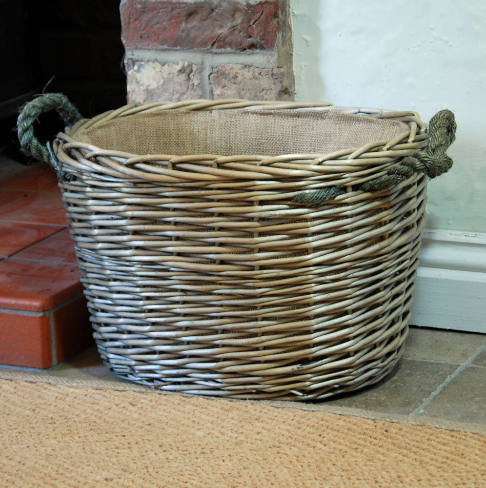 Cornbury grey oval willow lined log basket