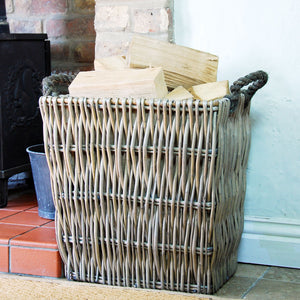Small vertical weave willow log basket