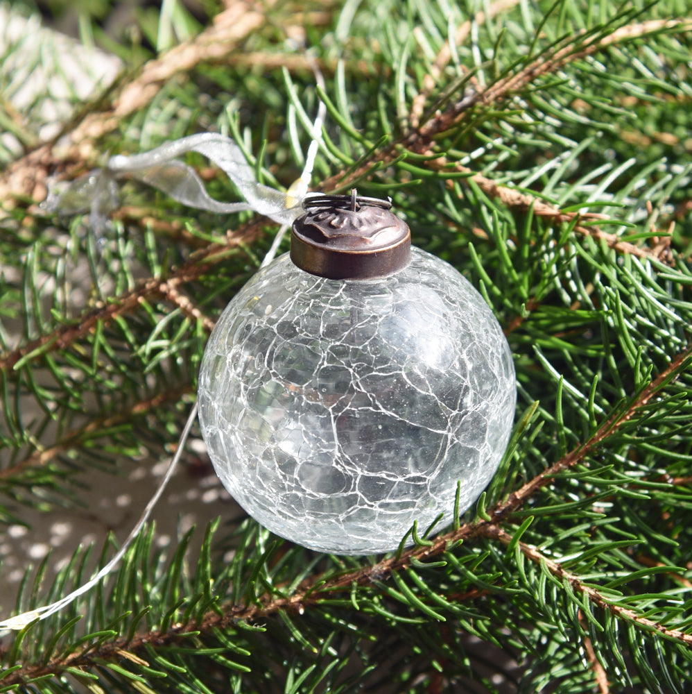 Clear Crackle Glass Christmas Decoration Bauble