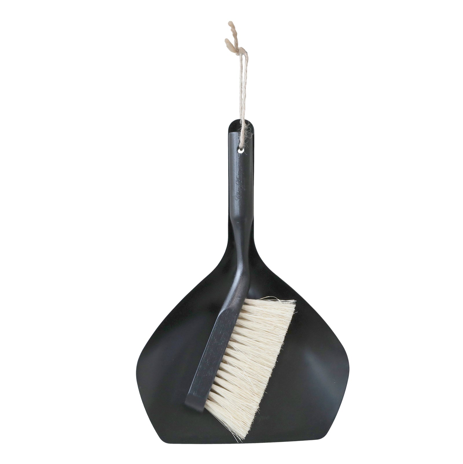 Simple black metal dustpan & wooden brush