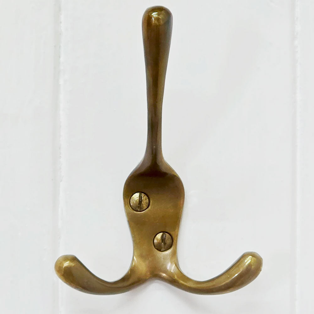 Antique brass vintage triple hook