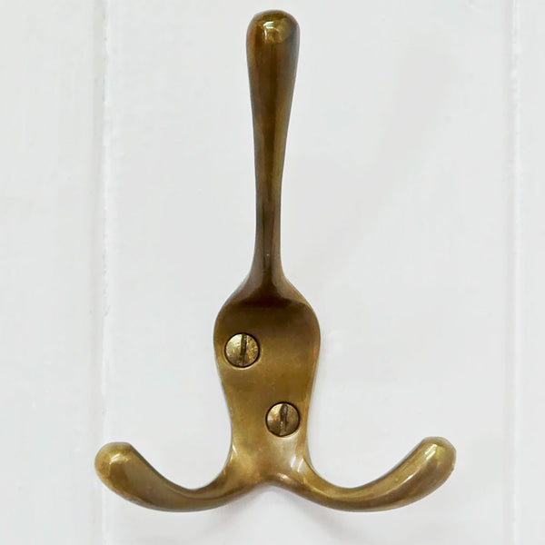Antique brass vintage triple hook