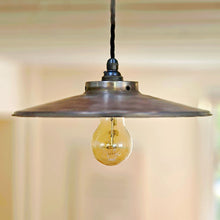 290 mm antique copper pendant shade wired with an antique style bulb holder and fabric covered flex