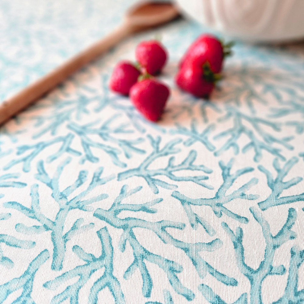 Aqua Coral Oilcloth Tablecloth