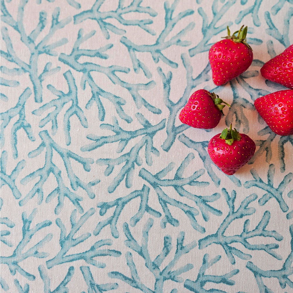 Aqua Coral Oilcloth Tablecloth