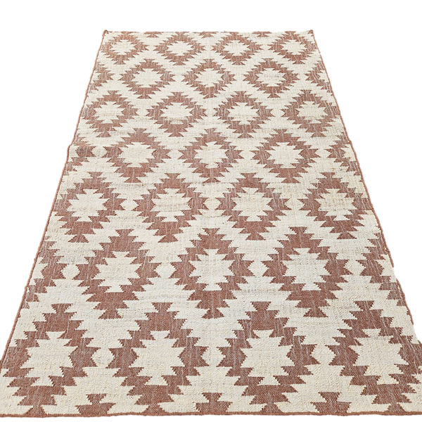 Brown kilim patterned jute floor rug