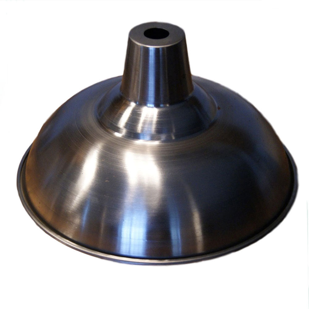 A brushed metal dome-shaped lamp shade or light fixture component with a central neck, shown on a plain white background.