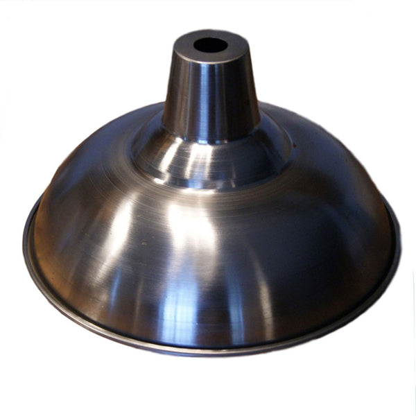 A brushed metal dome-shaped lamp shade or light fixture component with a central neck, shown on a plain white background.
