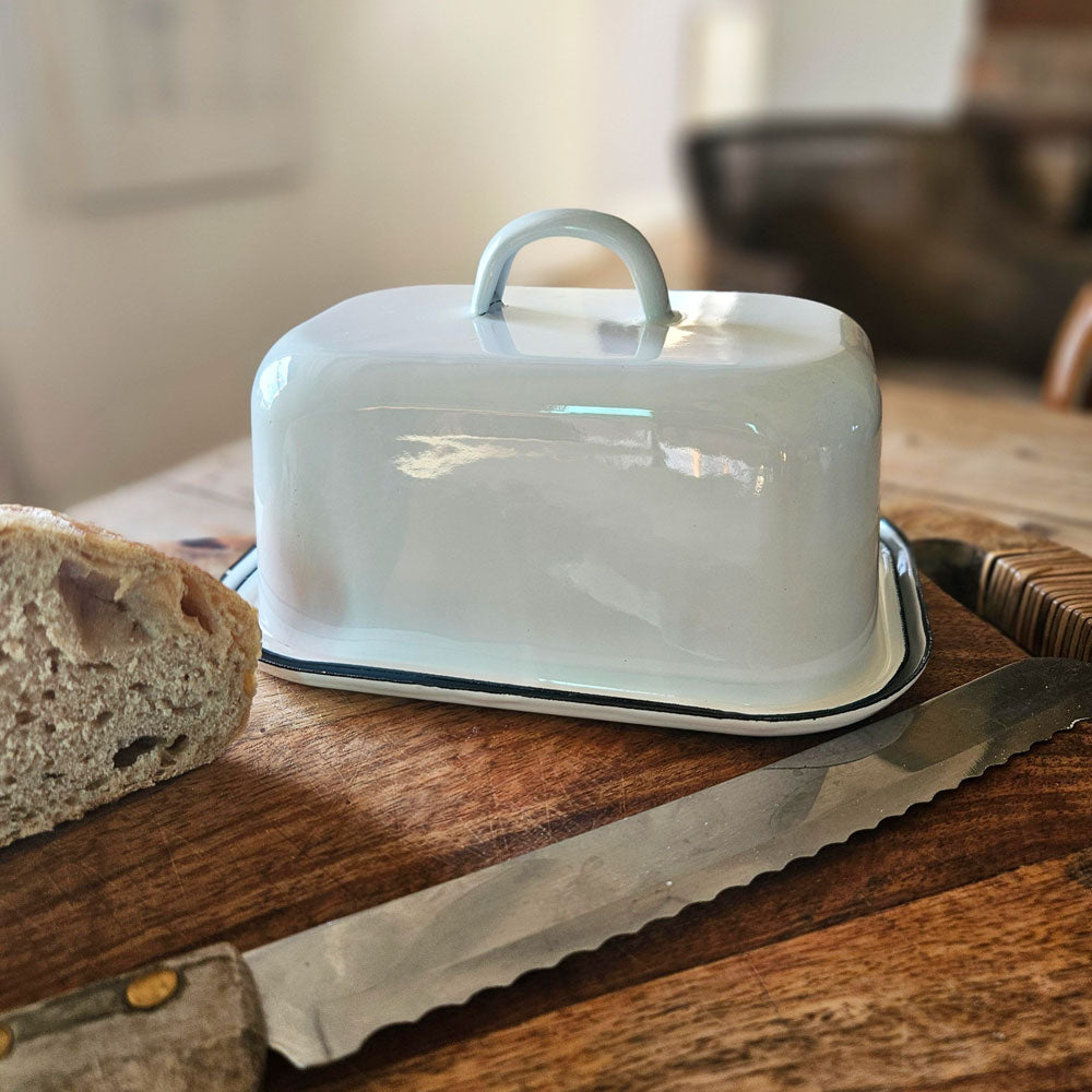 White Enamel Butter Dish Butter dish with lid Covered butter