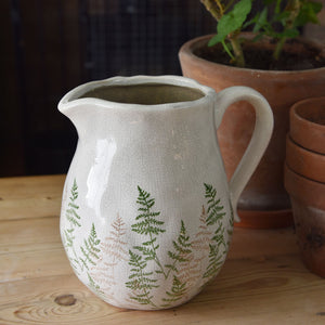 Ceramic flower jug decorated with fern leaf pattern