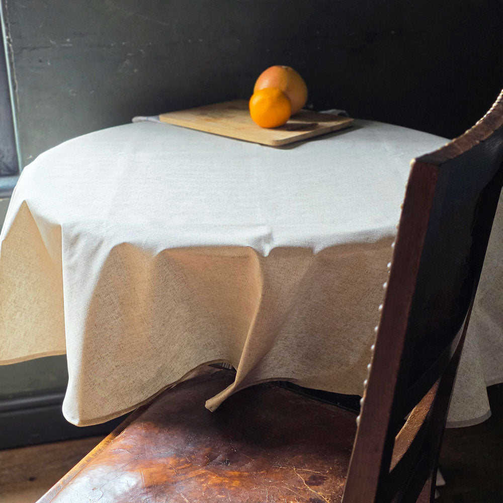Round plain linen wipe clean tablecloth 
