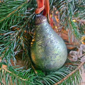 Green glass pear decoration