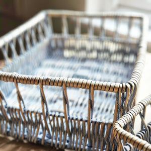 Close up of Scandinavian grey storage basket