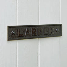 Traditional cast metal plate larder door sign.