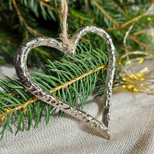 Large silver heart Christmas tree decoration