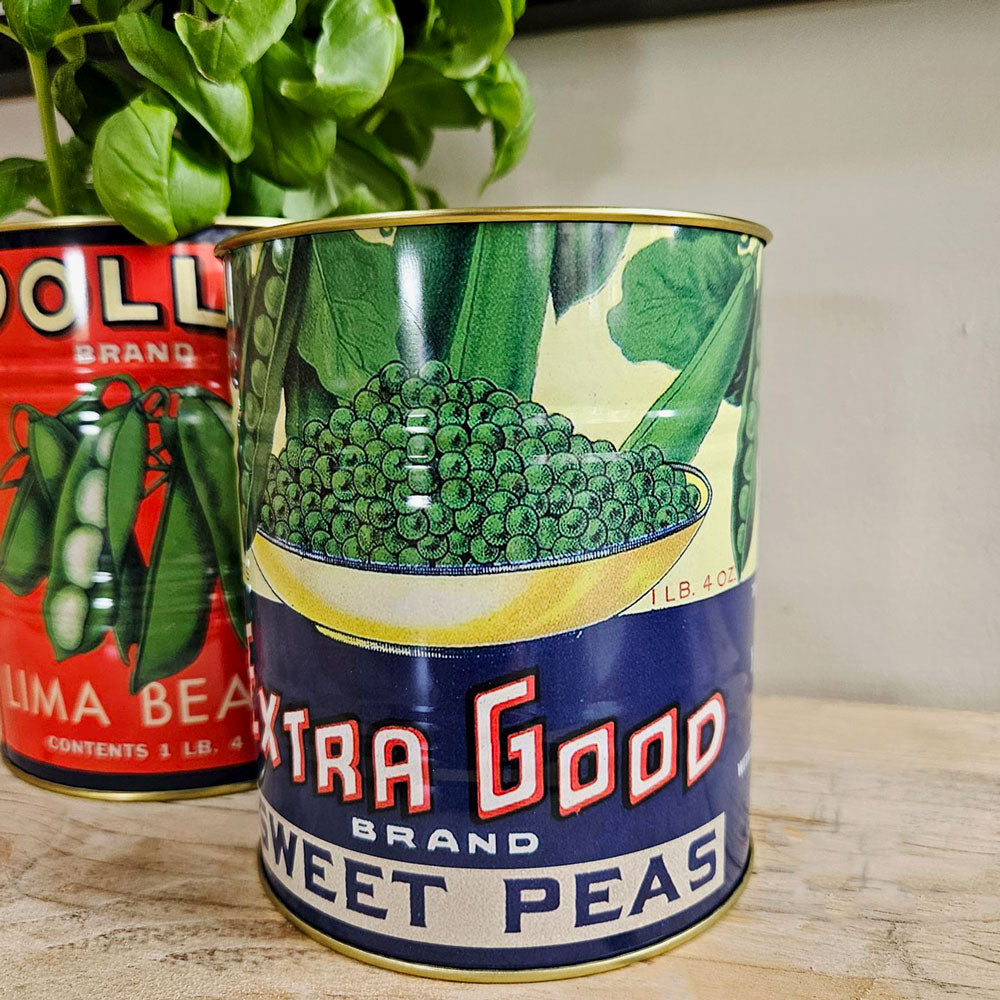 Tin Pot Peas Herb Plant Pot - utensil pot - cutlery holder- tin can planter