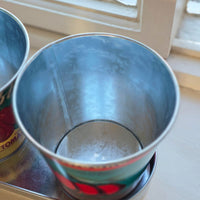 Inside of zinc metal herb plant pot.