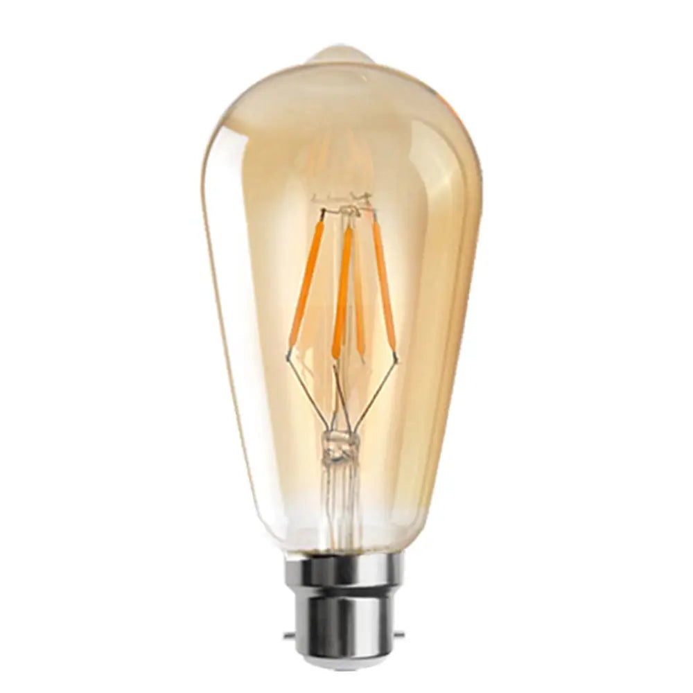 Vintage-style light bulb with clear glass and metallic base on a white background