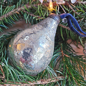 Vintage silver glass pear Christmas decoration