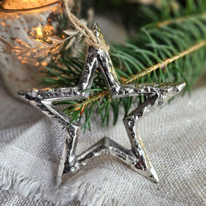 Silver metal star Christmas tree decoration