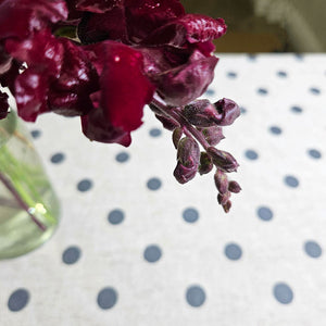 Slate polka dot oilcloth tablecloth