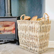 Small rectangular wicker log basket