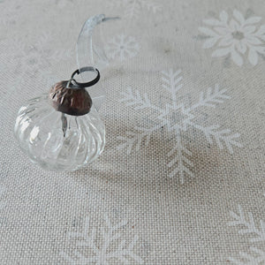 Close up of wipe clean Snowflake Christmas tablecloth