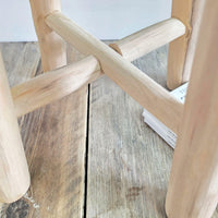 Close-up of a wooden stool on a wooden floor