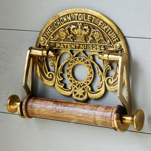 Antique brass crown wall mounted toilet roll holder