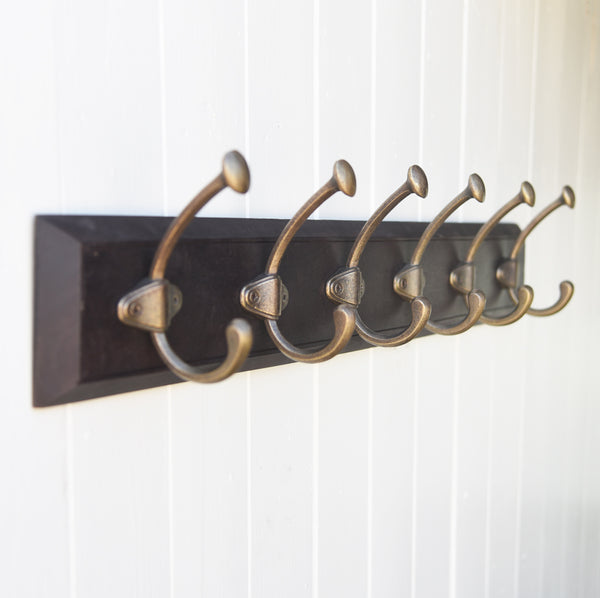 Antique Brass Row Of Four Dixter Coat Hooks