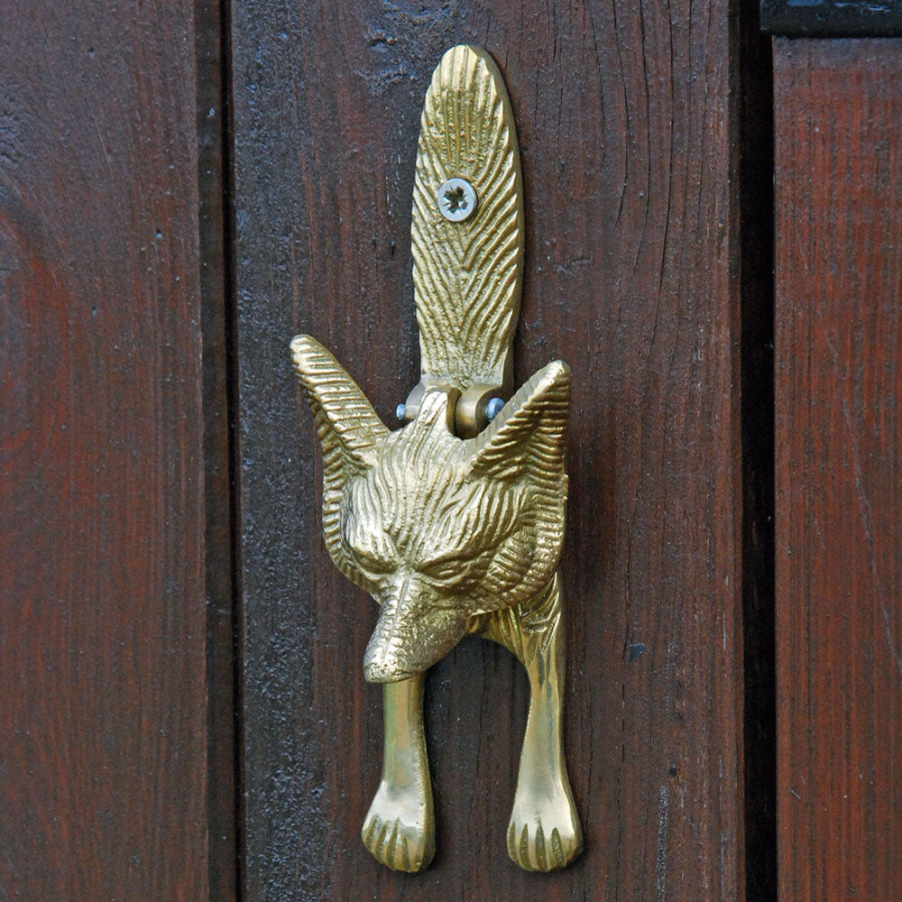 Antique brass fox door knocker