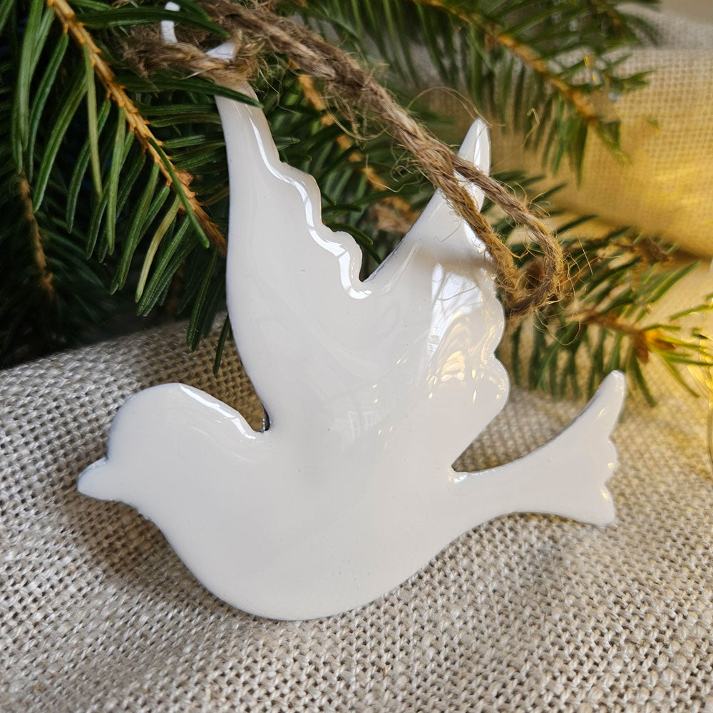 White enamel dove Christmas decoration