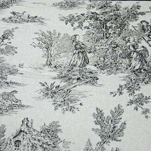 Classic French period black toile de jouy cotton fabric