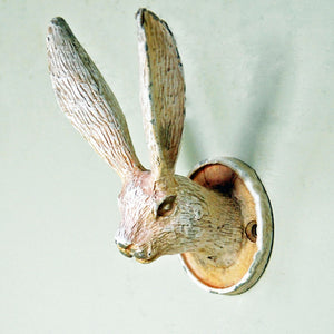 cream cast metal hare head coat hook