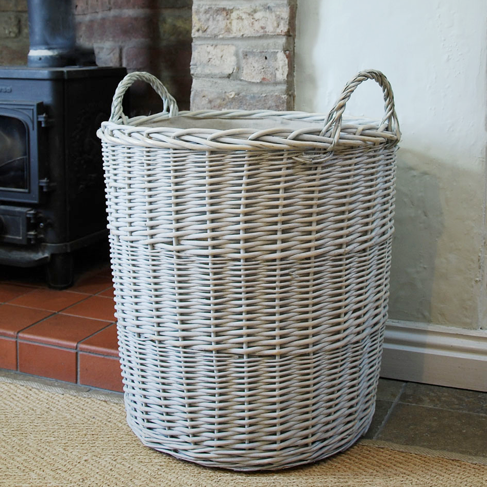 Large Provence tall washed willow log basket