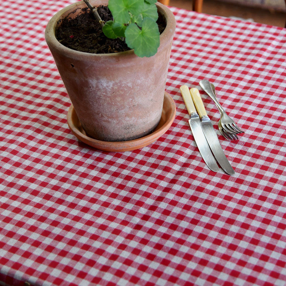 Red Gingham Oilcloth Tablecloth