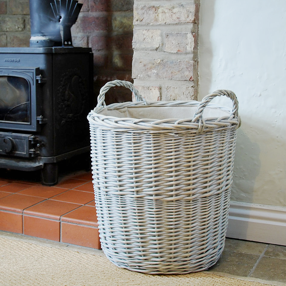 Small Provence washed willow hessian lined log basket