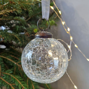 Large Handmade Clear Crackle Glass Bauble