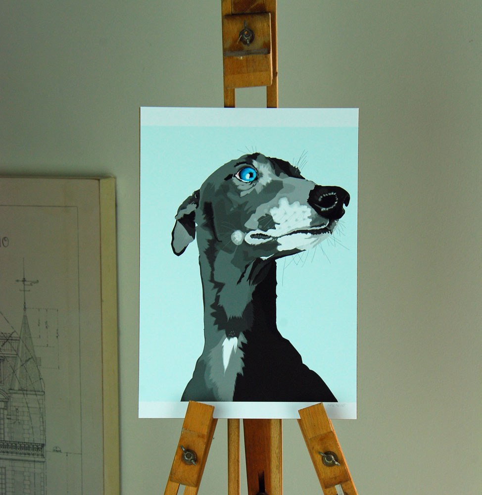 Blue Greyhound Portrait Poster Print