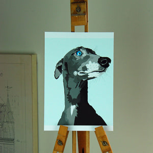 Blue Greyhound Portrait Poster Print