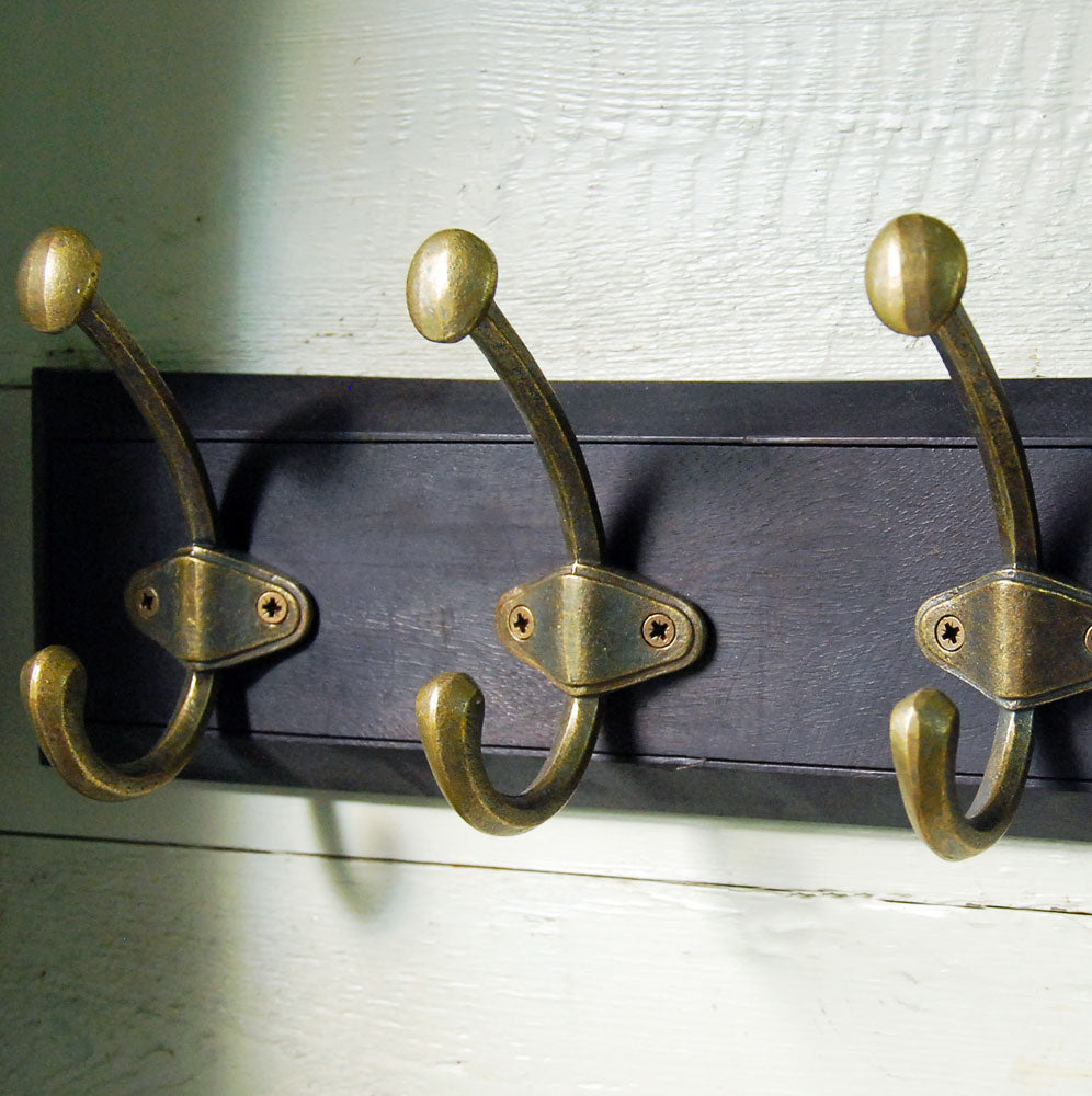 Antique Brass Row Of Four Dixter Coat Hooks